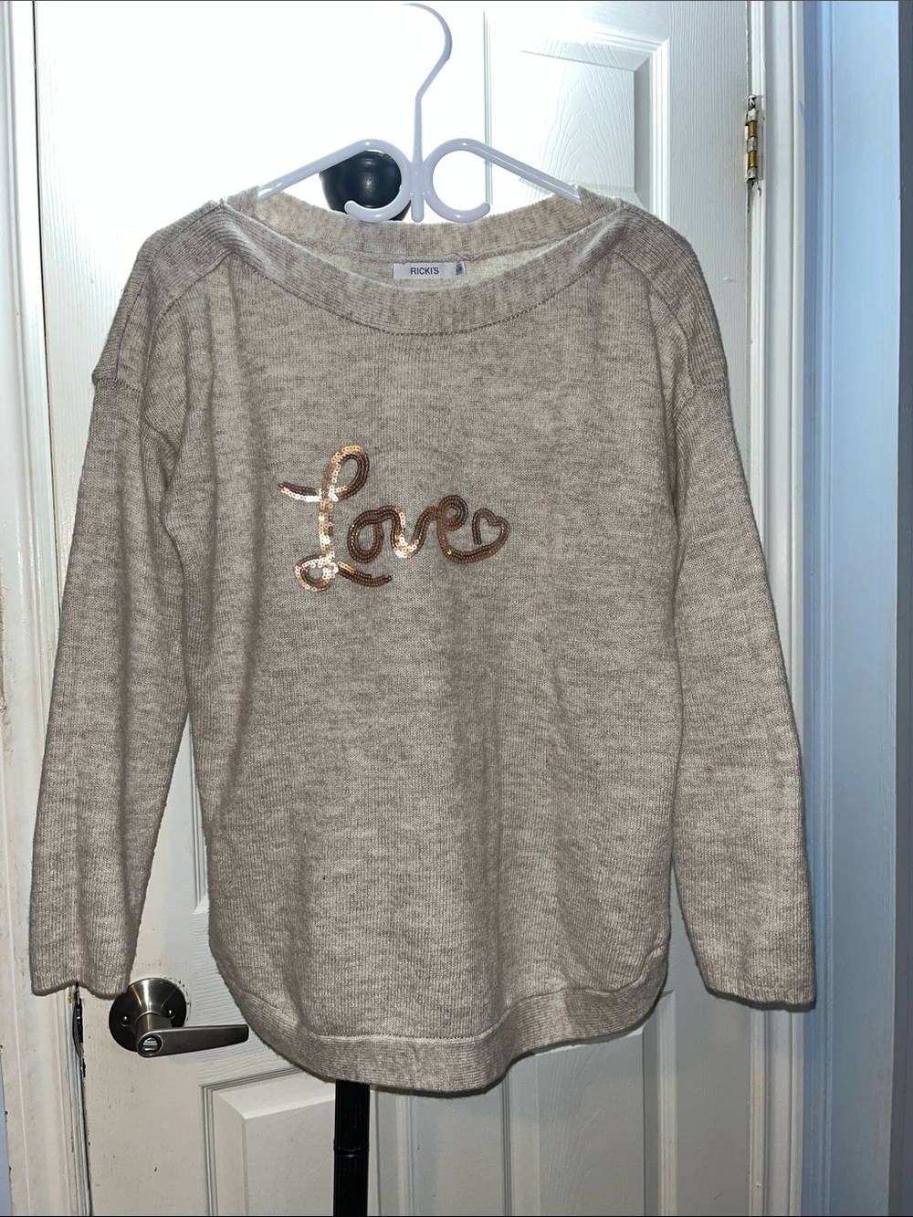 Ricki's Cream Knit Sweater with Gold Sequin 'Love' Script